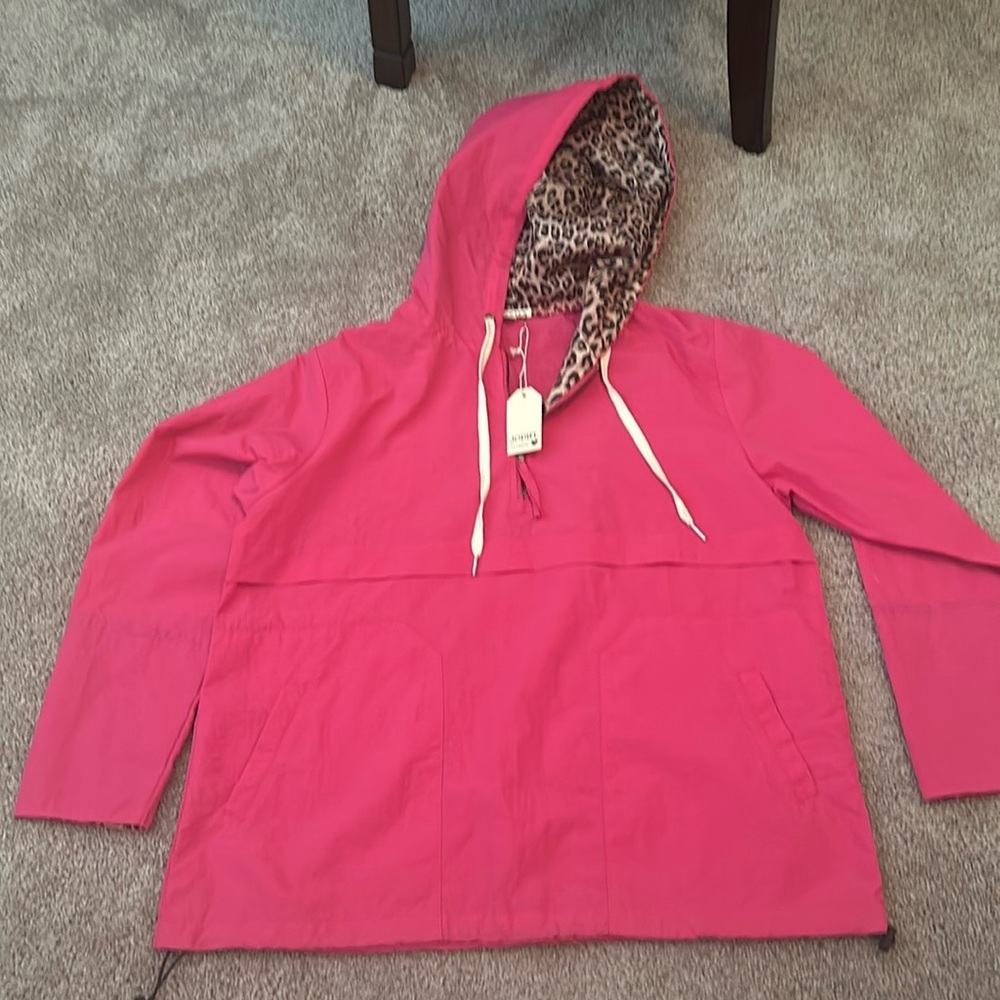 JODIFL Pink Hooded Jacket with Leopard Lining